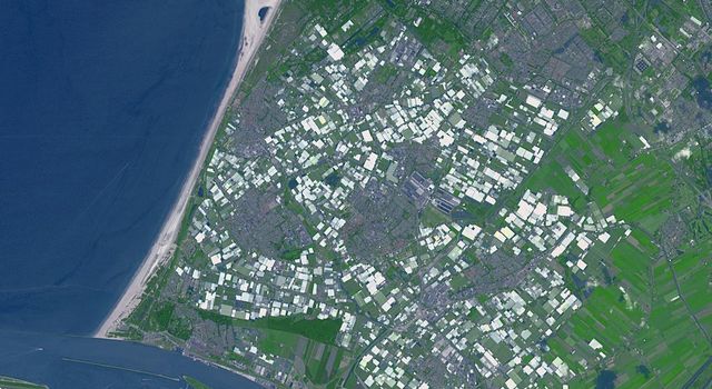 Westland in the Netherlands is the greenhouse capital of the world. It is the number two exporter of food as measured by value, second only to the United States. This image from NASA's Terra spacecraft was acquired on June 12, 2014.